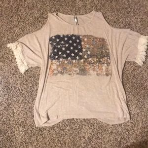 American Flag open should t shirt